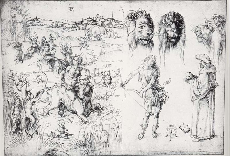 Albrecht Durer Sketch Sheet with the Rape of Europa Norge oil painting art